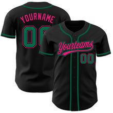 Load image into Gallery viewer, Custom Black Kelly Green-Hot Pink Authentic Baseball Jersey