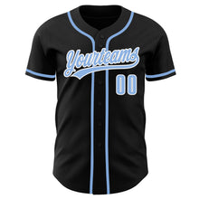 Load image into Gallery viewer, Custom Black Light Blue-White Authentic Baseball Jersey