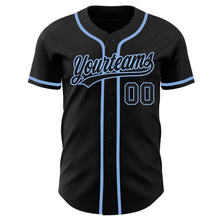 Load image into Gallery viewer, Custom Black Black-Light Blue Authentic Baseball Jersey