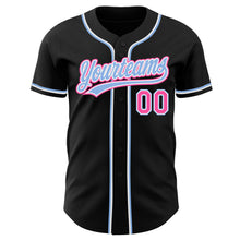 Load image into Gallery viewer, Custom Black Pink-Light Blue Authentic Baseball Jersey