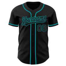Load image into Gallery viewer, Custom Black Black-Teal Authentic Baseball Jersey