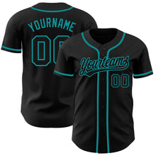 Load image into Gallery viewer, Custom Black Black-Teal Authentic Baseball Jersey
