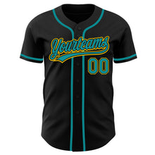 Load image into Gallery viewer, Custom Black Teal-Gold Authentic Baseball Jersey