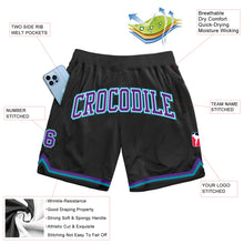 Load image into Gallery viewer, Custom Black Purple-Teal Authentic Throwback Basketball Shorts