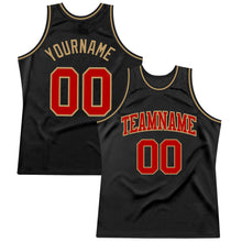 Load image into Gallery viewer, Custom Black Red-Old Gold Authentic Throwback Basketball Jersey