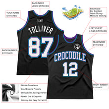 Load image into Gallery viewer, Custom Black White Purple-Teal Authentic Throwback Basketball Jersey