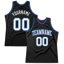 Load image into Gallery viewer, Custom Black White Purple-Teal Authentic Throwback Basketball Jersey