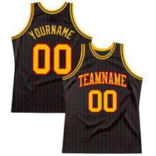 Load image into Gallery viewer, Custom Black Red Pinstripe Gold-Red Authentic Basketball Jersey