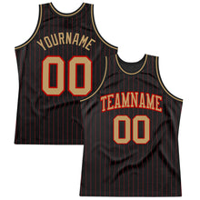 Load image into Gallery viewer, Custom Black Red Pinstripe Old Gold-Red Authentic Basketball Jersey