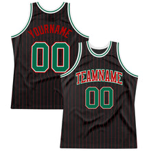 Load image into Gallery viewer, Custom Black Red Pinstripe Kelly Green-Red Authentic Basketball Jersey