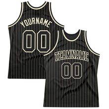 Load image into Gallery viewer, Custom Black Cream Pinstripe Black-Cream Authentic Basketball Jersey