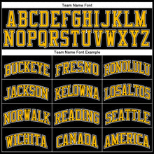 Load image into Gallery viewer, Custom Black Gold Pinstripe Gold-Black Authentic Basketball Jersey