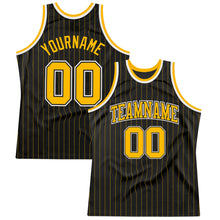Load image into Gallery viewer, Custom Black Gold Pinstripe Gold-Black Authentic Basketball Jersey