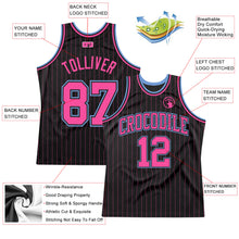 Load image into Gallery viewer, Custom Black Pink Pinstripe Pink-Light Blue Authentic Basketball Jersey