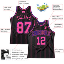 Load image into Gallery viewer, Custom Black Pink Pinstripe Pink-Purple Authentic Basketball Jersey