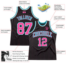 Load image into Gallery viewer, Custom Black Pink Pinstripe Pink-Teal Authentic Basketball Jersey