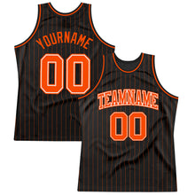 Load image into Gallery viewer, Custom Black Orange Pinstripe Orange-White Authentic Basketball Jersey