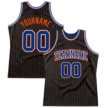 Load image into Gallery viewer, Custom Black Orange Pinstripe Royal-Orange Authentic Basketball Jersey