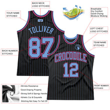 Load image into Gallery viewer, Custom Black Light Blue Pinstripe Light Blue-Pink Authentic Basketball Jersey