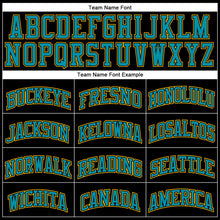 Load image into Gallery viewer, Custom Black Teal Pinstripe Teal-Gold Authentic Basketball Jersey