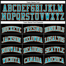 Load image into Gallery viewer, Custom Black Teal Pinstripe Orange-Teal Authentic Basketball Jersey
