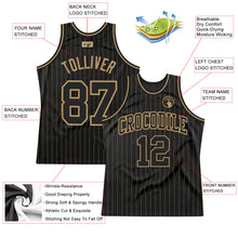 Load image into Gallery viewer, Custom Black Old Gold Pinstripe Black-Old Gold Authentic Basketball Jersey
