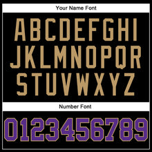 Load image into Gallery viewer, Custom Black Old Gold Pinstripe Purple-Old Gold Authentic Basketball Jersey