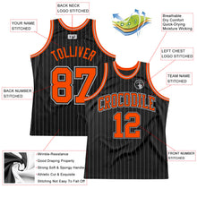 Load image into Gallery viewer, Custom Black Gray Pinstripe Orange-Gray Authentic Basketball Jersey