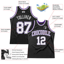 Load image into Gallery viewer, Custom Black Gray Pinstripe White-Purple Authentic Basketball Jersey