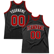 Load image into Gallery viewer, Custom Black White Pinstripe Red-White Authentic Basketball Jersey