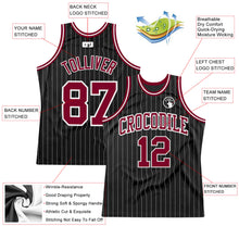 Load image into Gallery viewer, Custom Black White Pinstripe Maroon-White Authentic Basketball Jersey