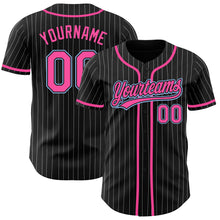 Load image into Gallery viewer, Custom Black White Pinstripe Pink-Light Blue Authentic Baseball Jersey