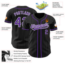 Load image into Gallery viewer, Custom Black White Pinstripe Purple Authentic Baseball Jersey