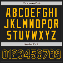 Load image into Gallery viewer, Custom Black Gold Pinstripe Black Authentic Baseball Jersey