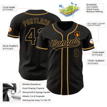 Load image into Gallery viewer, Custom Black Old Gold Pinstripe Black-Old Gold Authentic Baseball Jersey