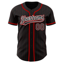 Load image into Gallery viewer, Custom Black Red Pinstripe Black Authentic Baseball Jersey