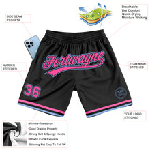 Load image into Gallery viewer, Custom Black Pink-Light Blue Authentic Throwback Basketball Shorts