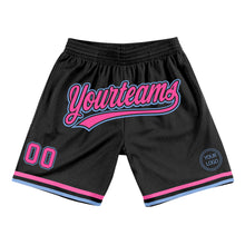 Load image into Gallery viewer, Custom Black Pink-Light Blue Authentic Throwback Basketball Shorts