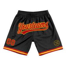 Load image into Gallery viewer, Custom Black Red-Gold Authentic Throwback Basketball Shorts