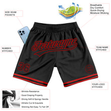 Load image into Gallery viewer, Custom Black Red Authentic Throwback Basketball Shorts