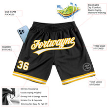 Load image into Gallery viewer, Custom Black White-Gold Authentic Throwback Basketball Shorts