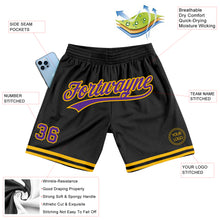 Load image into Gallery viewer, Custom Black Purple-Gold Authentic Throwback Basketball Shorts