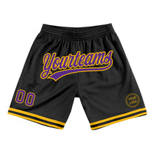 Load image into Gallery viewer, Custom Black Purple-Gold Authentic Throwback Basketball Shorts