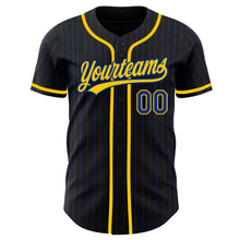 Load image into Gallery viewer, Custom Black Royal Pinstripe Royal-Yellow Authentic Baseball Jersey