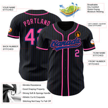 Load image into Gallery viewer, Custom Black Royal Pinstripe Pink Authentic Baseball Jersey