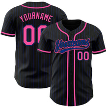 Load image into Gallery viewer, Custom Black Royal Pinstripe Pink Authentic Baseball Jersey