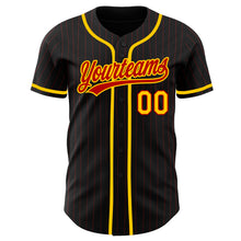 Load image into Gallery viewer, Custom Black Red Pinstripe Red-Yellow Authentic Baseball Jersey