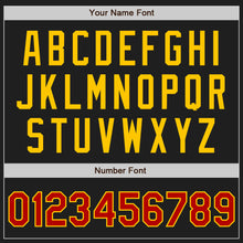 Load image into Gallery viewer, Custom Black Red Pinstripe Red-Yellow Authentic Baseball Jersey