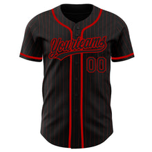 Load image into Gallery viewer, Custom Black Red Pinstripe Black Authentic Baseball Jersey