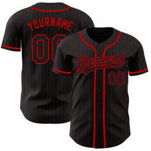 Load image into Gallery viewer, Custom Black Red Pinstripe Black Authentic Baseball Jersey